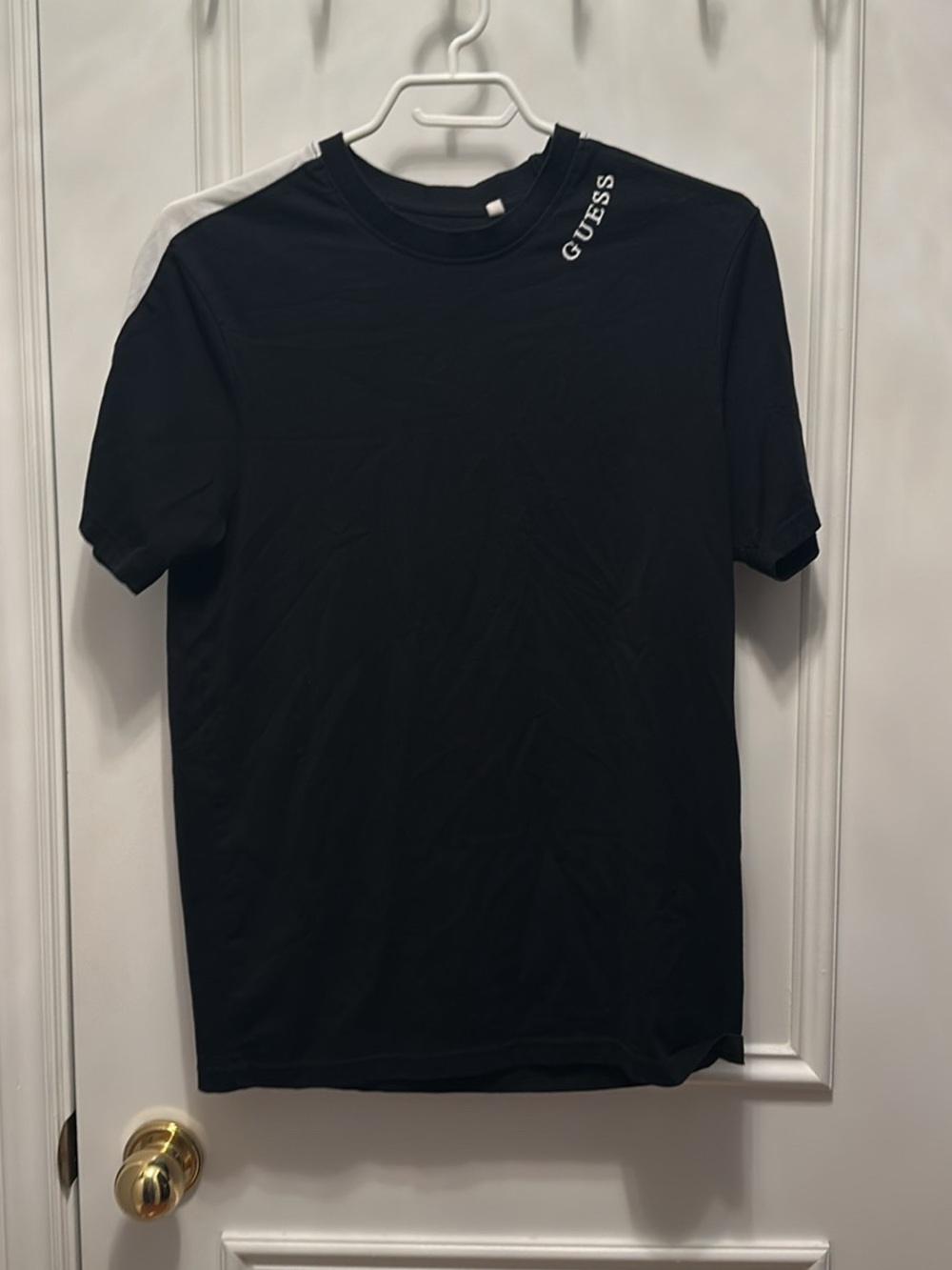 GUESS Black Short-Sleeve Tee with White Shoulder Detail